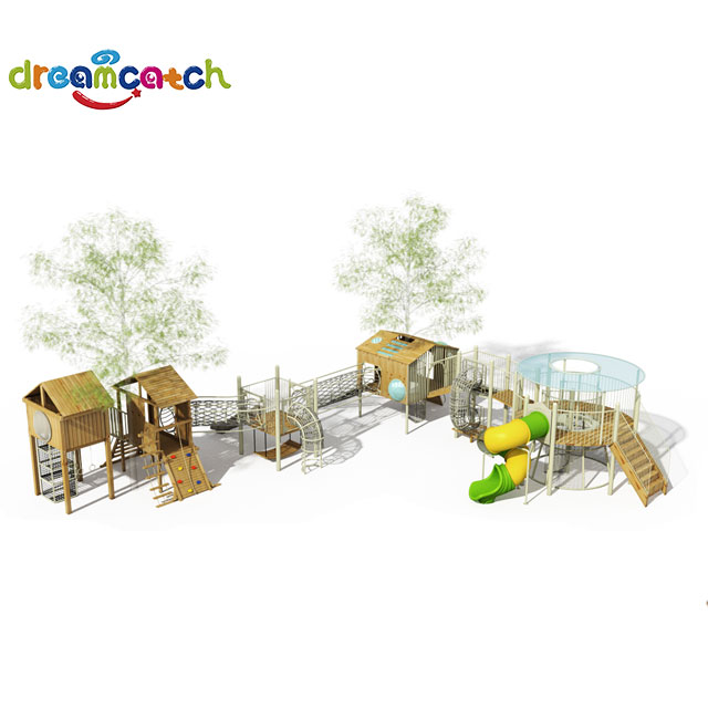  Wooden House New Desgin Customize Children Outdoor Playground Equipment Tube Slide for Kids