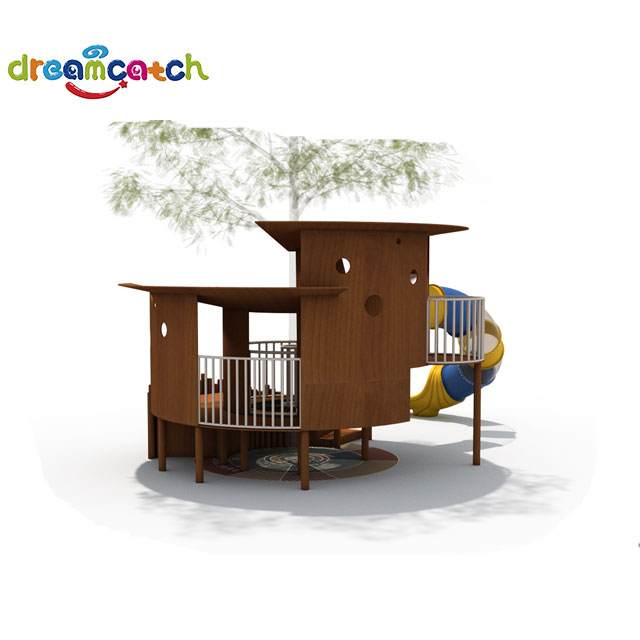  Wooden House New Desgin Customize Children Outdoor Playground Equipment Tube Slide for Kids