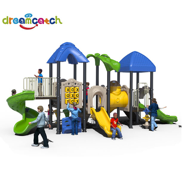 Factory Amusement Park Plastic Double Slide Outdoor Preschool Playground For Sale