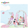 4 in 1 Kids Slide And Swing Set Toddler Slide Kic Indoor Playground Set with Basketball Hoop, Extra Long Slide, Pink