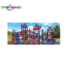 Outdoor Play Galvanized Steel Pipe Plastic Swing Set with Climbing Net And Slide