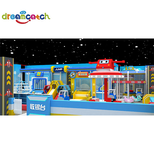 Indoor Playground Manufacturer Theme of Engineering Vehicle Customized Cartoon Style Paradise Blue Family Activity Center