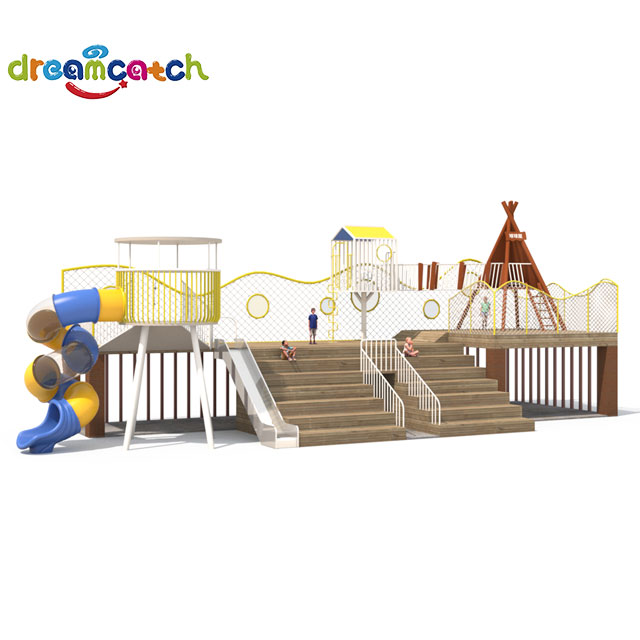 High Quality Big Kids Play Amusement House Outdoor Wooden Playground with Climbing Net