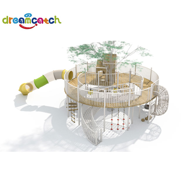 High Quality Big Kids Play Amusement House Outdoor Wooden Playground with Climbing Net