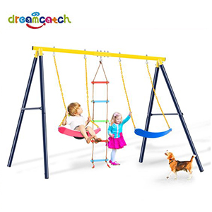 4 in 1 Outdoor Swing Set with Climbing Ladder And Basketball Hoop for Kids