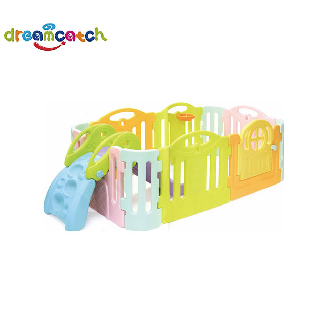 Preschool Kids High Quality Plastic Fence Slide And House Equipment for Sale